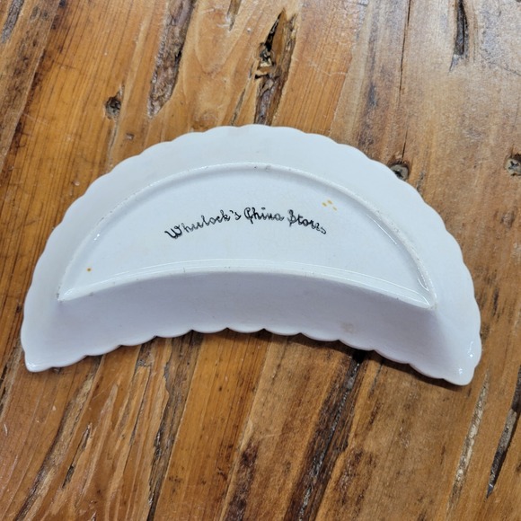 Antique Wheelock China Store Crescent Shape Bone Trinket Jewelry Dish Floral USA - Picture 7 of 9